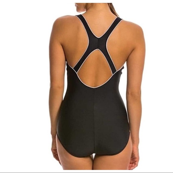 Speedo Ultraback one piece black with white piping swimsuit - Picture 2 of 12